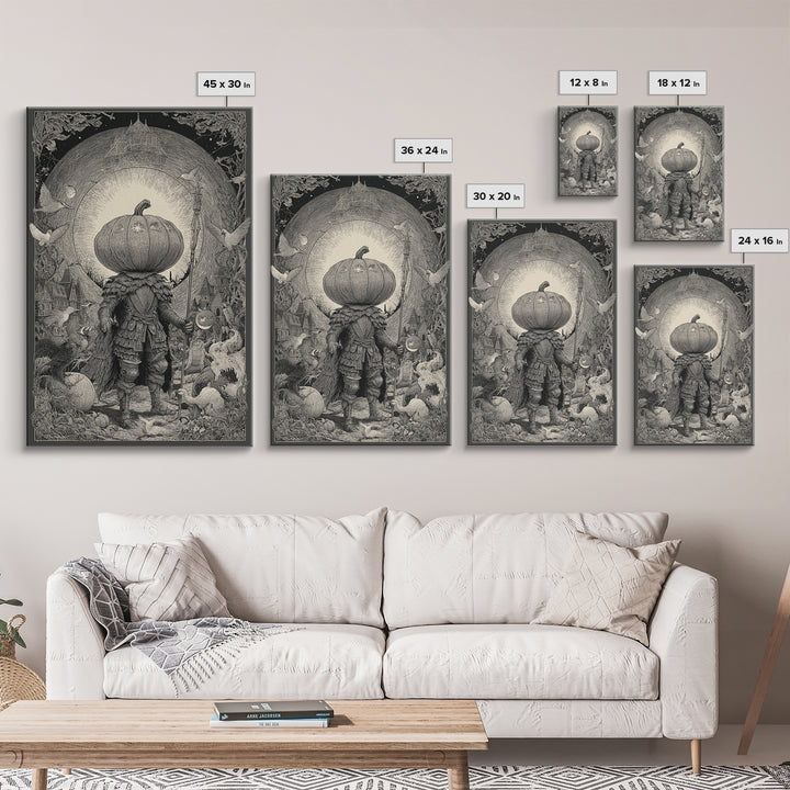 The Pumpkin Paladin, Victorian Macabre Art, Vertical Wall Art, Macabre Wall Art, Canvas Print, Halloween Wall Art, Statement Wall Art