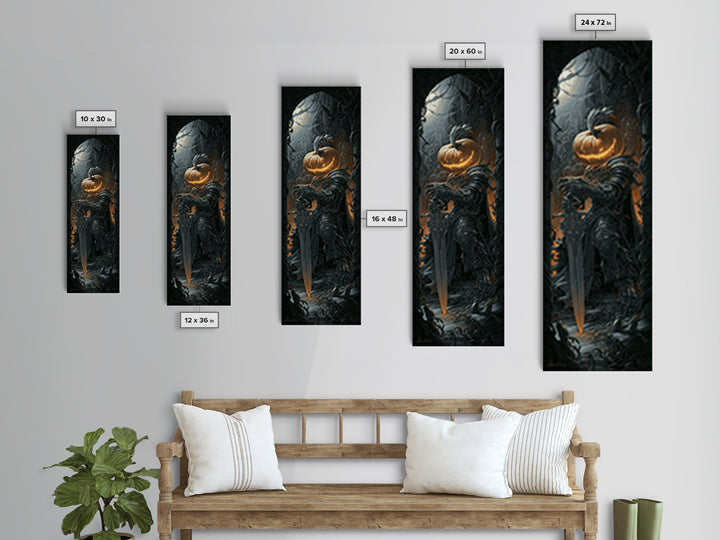 The Pumpkin Paladin, Biomechanical Horror Art, Tall Narrow Wall Art, Dark Fantasy Wall Art, Canvas Print, Halloween Wall Art