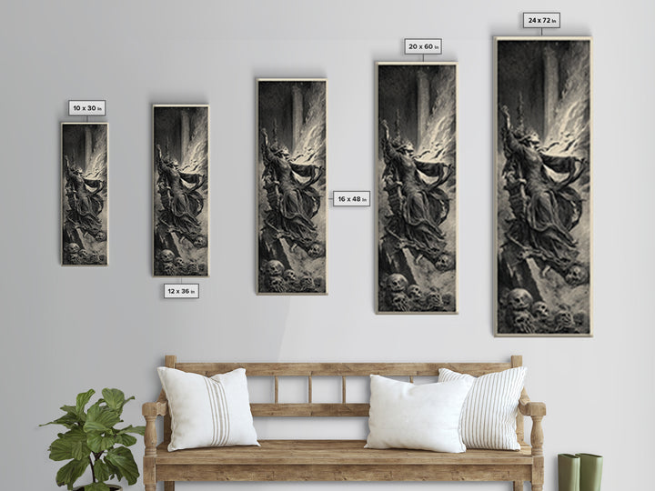 The Necromancer Queen, Gothic Engraving Art, Tall Narrow Wall Art, Dark Halloween Decor, Canvas Print, Halloween Wall Art