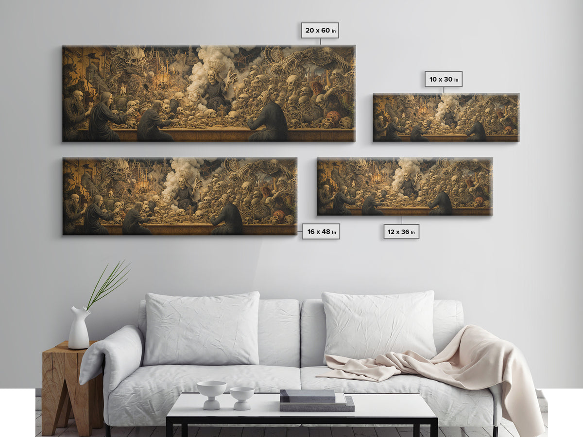 The Necromancer Queen, Medieval Grotesque Art, Extra Wide Wall Art, Gothic Horror Wall Art, Canvas Print, Halloween Wall Art