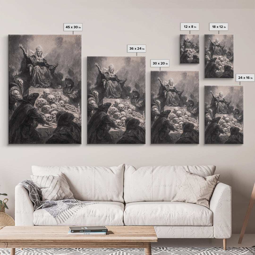 The Necromancer Queen, Dark Romantic Horror Art, Vertical Wall Art, Macabre Wall Art, Framed Canvas Print, Halloween Wall Art