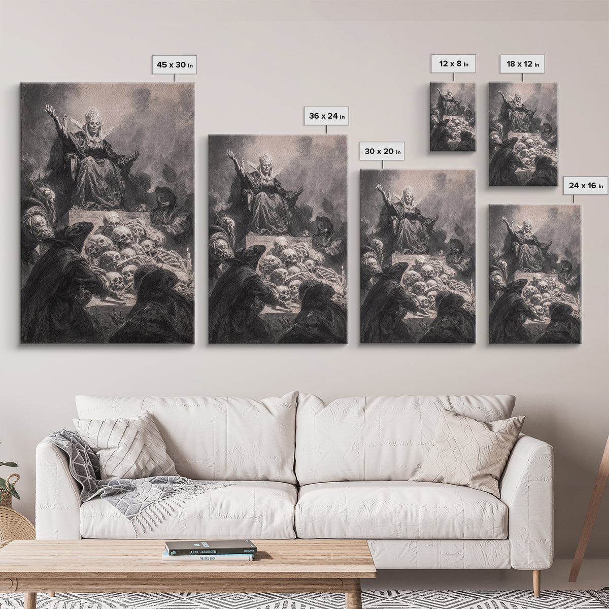 The Necromancer Queen, Dark Romantic Horror Art, Vertical Wall Art, Macabre Wall Art, Framed Canvas Print, Halloween Wall Art