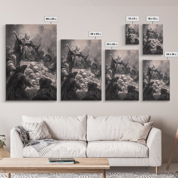 The Necromancer Queen, Dark Romantic Horror Art, Vertical Wall Art, Macabre Wall Art, Framed Canvas Print, Halloween Wall Art