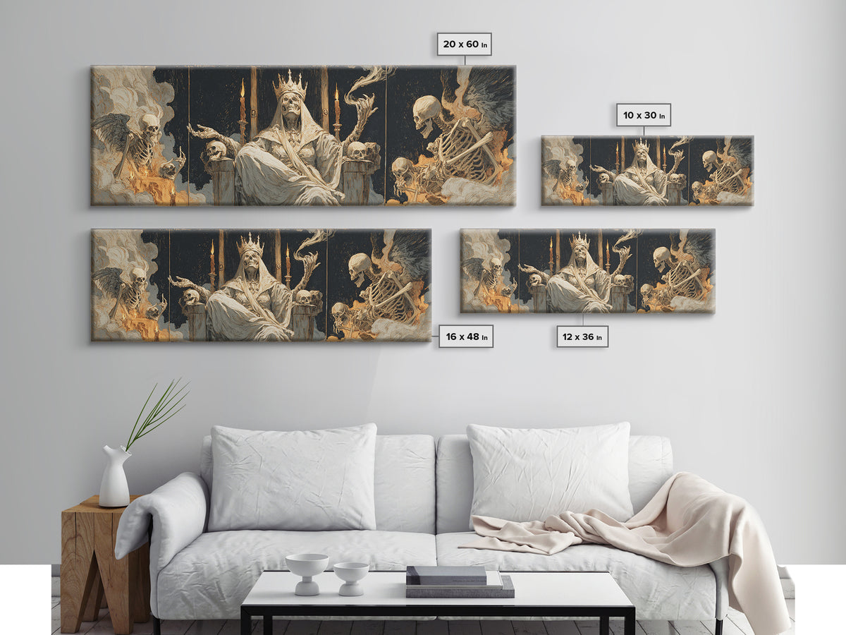 The Necromancer Queen, Visionary Gothic Art, Extra Wide Wall Art, Dark Halloween Decor, Canvas Print, Halloween Wall Art
