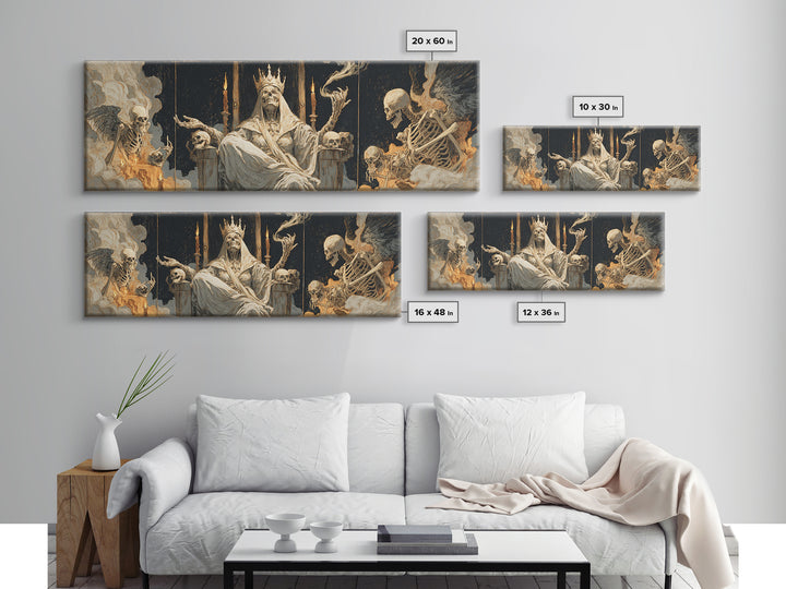 The Necromancer Queen, Visionary Gothic Art, Extra Wide Wall Art, Dark Halloween Decor, Canvas Print, Halloween Wall Art