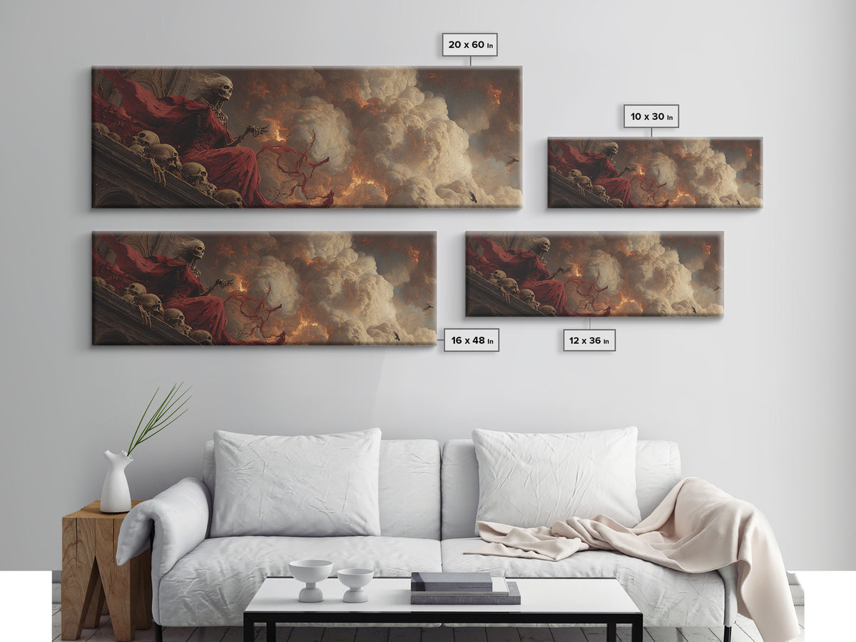 The Necromancer Queen, Apocalyptic Romantic Art, Extra Wide Wall Art, Macabre Wall Art, Canvas Print, Halloween Wall Art
