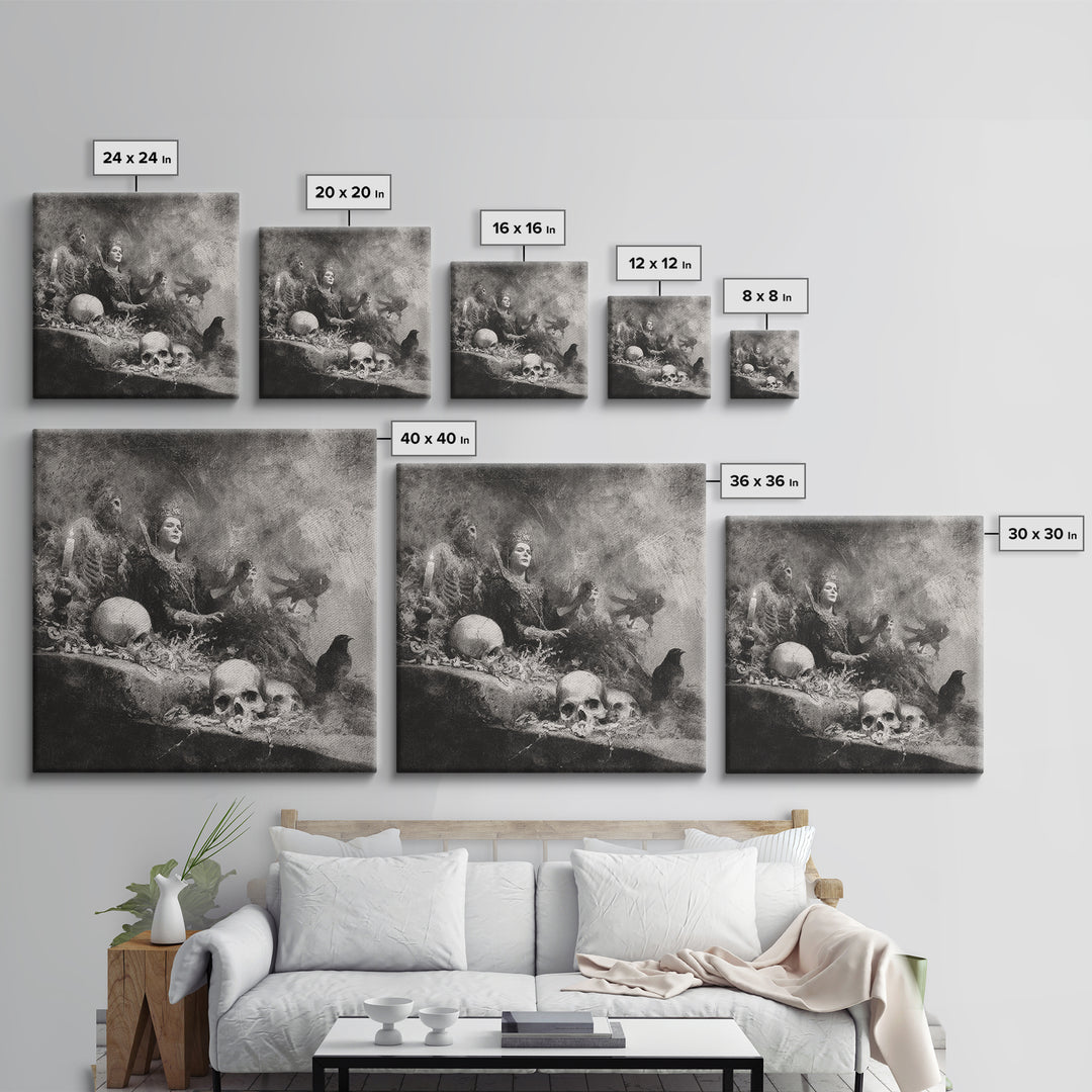 The Necromancer Queen, Symbolist Dream Art, Square Wall Art, Macabre Wall Art, Canvas Print, Halloween Wall Art