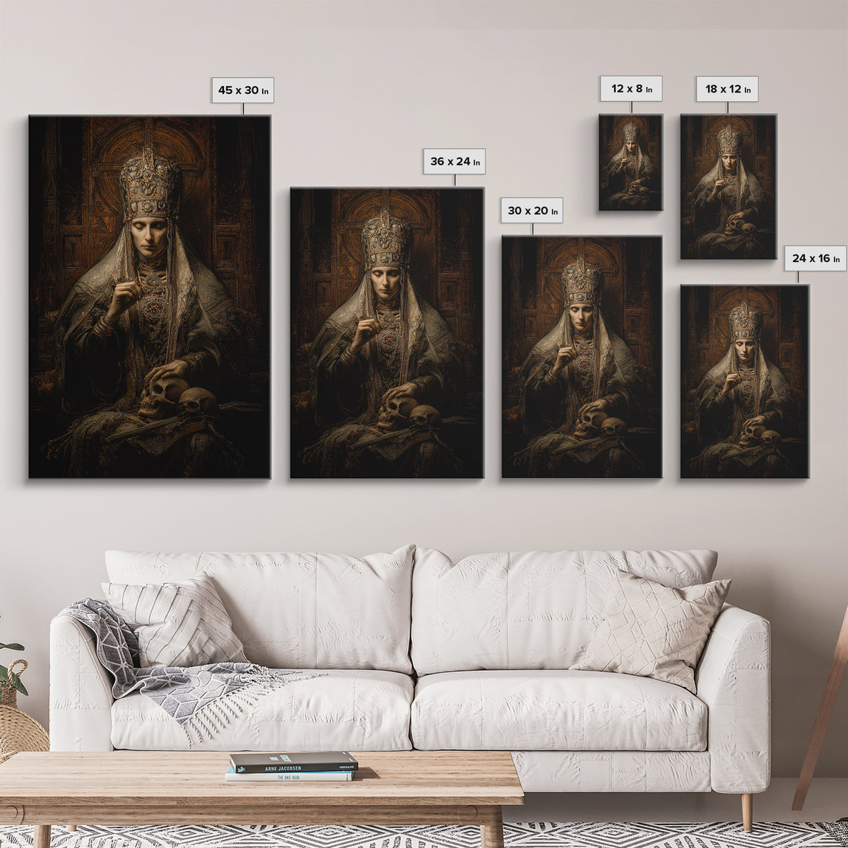 The Necromancer Queen, Ornate Symbolist Art, Vertical Wall Art, Dark Halloween Decor, Canvas Print, Halloween Wall Art