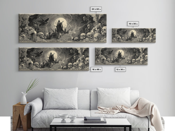 The Necromancer Queen, Expressionist Nightmare Art, Extra Wide Wall Art, Dark Halloween Decor, Canvas Print, Halloween Wall Art