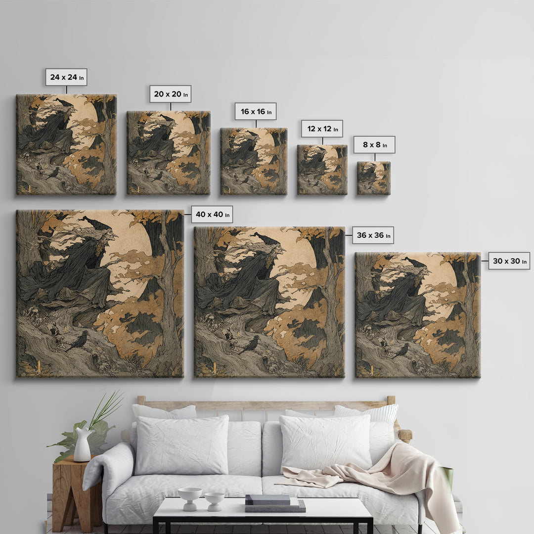 The Necromancer Queen, Gothic Storybook Art, Square Wall Art, Dark Fantasy Wall Art, Framed Canvas Print, Halloween Wall Art