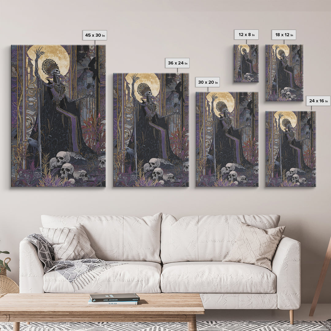 The Necromancer Queen, Stained Glass Gothic Art, Vertical Wall Art, Dark Halloween Decor, Framed Canvas Print, Halloween Wall Art