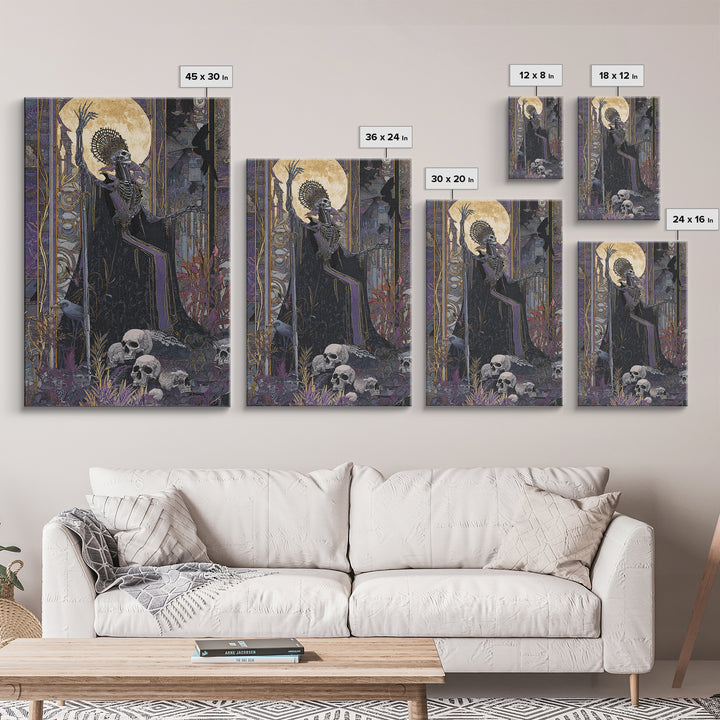 The Necromancer Queen, Stained Glass Gothic Art, Vertical Wall Art, Dark Halloween Decor, Framed Canvas Print, Halloween Wall Art