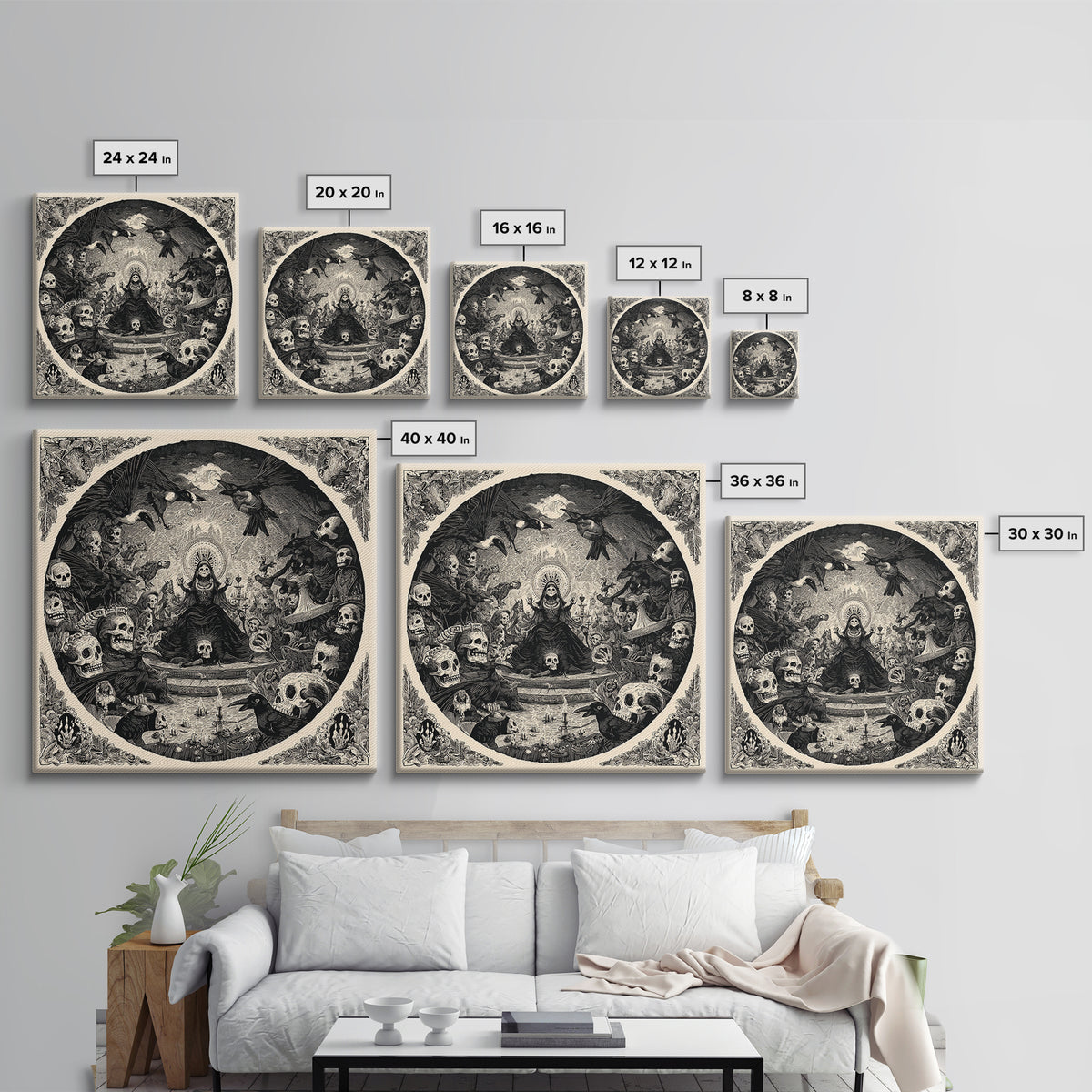 The Necromancer Queen, Macabre Folk Print Art, Square Wall Art, Macabre Wall Art, Canvas Print, Halloween Wall Art