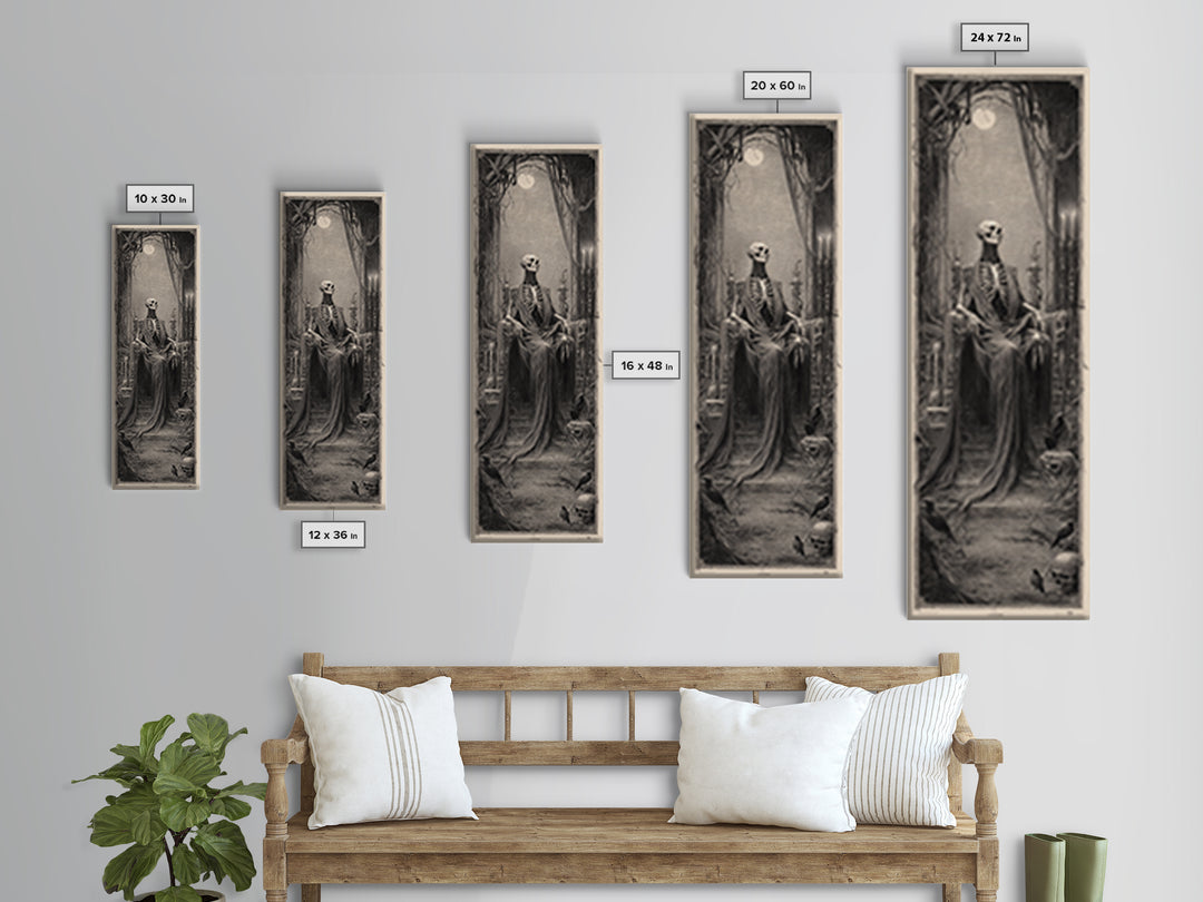 The Necromancer Queen, Surreal Apocalyptic Art, Tall Narrow Wall Art, Macabre Wall Art, Framed Canvas Print, Halloween Wall Art