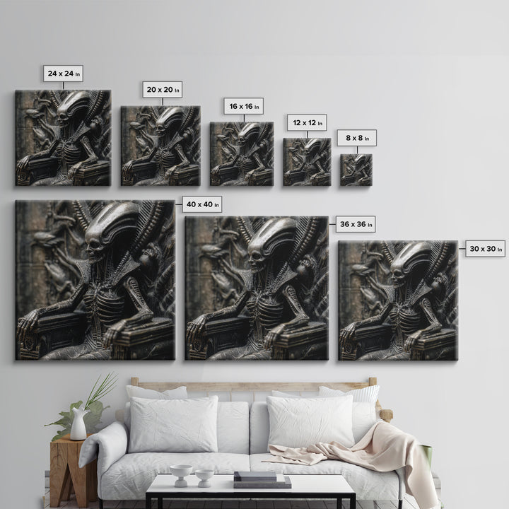 The Necromancer Queen, Biomechanical Horror Art, Square Wall Art, Dark Halloween Decor, Canvas Print, Halloween Wall Art, Spooky Wall Decor
