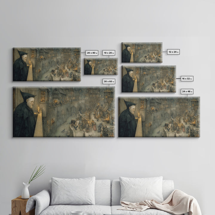 The Bat Prince, Northern Renaissance Horror, Wide Panoramic Art, Gothic Horror Wall Art, Canvas Print, Halloween Wall Art