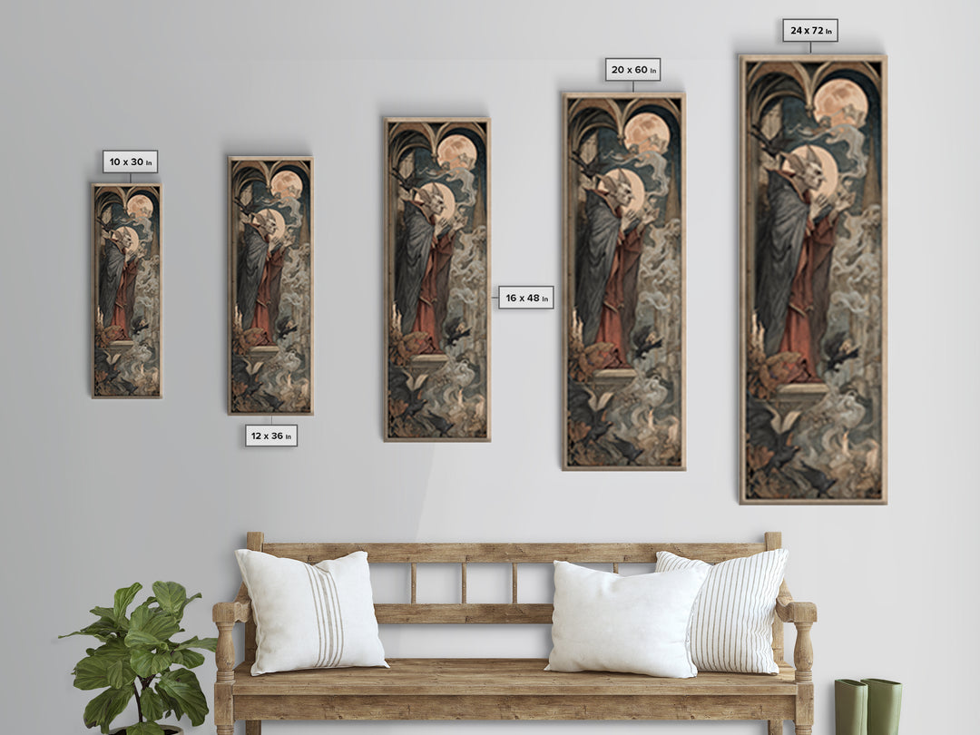 The Bat Prince, Dark Renaissance Art, Tall Narrow Wall Art, Dark Halloween Decor, Framed Canvas Print, Halloween Wall Art