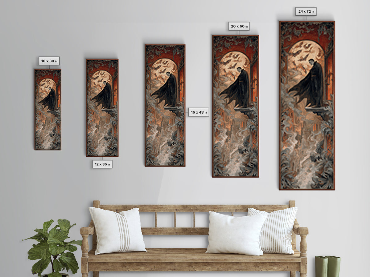 The Bat Prince, Visionary Gothic Art, Tall Narrow Wall Art, Gothic Horror Wall Art, Framed Canvas Print, Halloween Wall Art