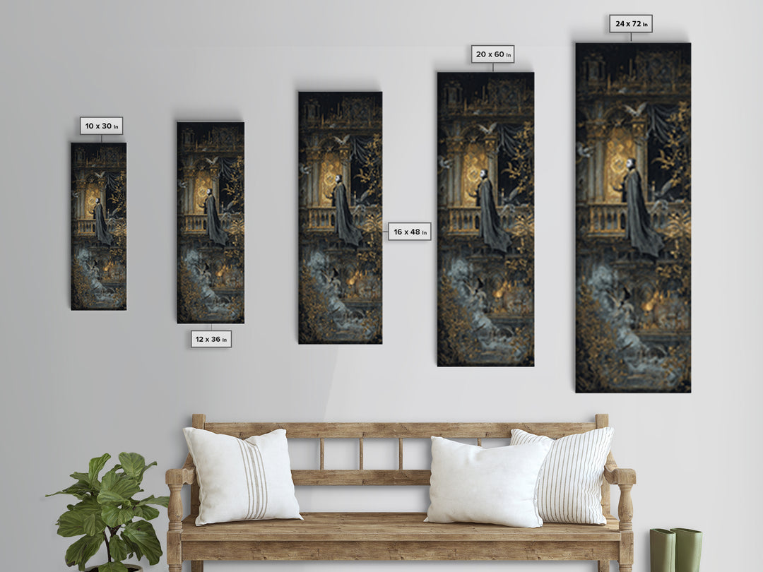 The Bat Prince, Ornate Symbolist Art, Tall Narrow Wall Art, Dark Halloween Decor, Canvas Print, Halloween Wall Art