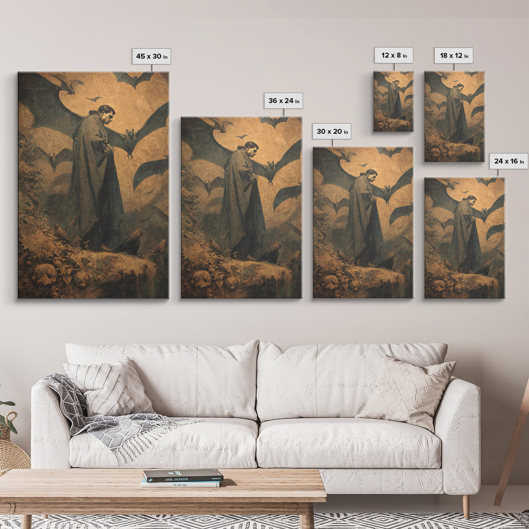 The Bat Prince, Dark Symbolist Art, Vertical Wall Art, Dark Halloween Decor, Canvas Print, Halloween Wall Art, Statement Wall Art