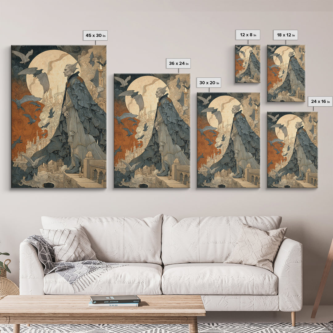 The Bat Prince, Symbolist Etching Art, Vertical Wall Art, Gothic Horror Wall Art, Canvas Print, Halloween Wall Art, Seasonal Home Decor