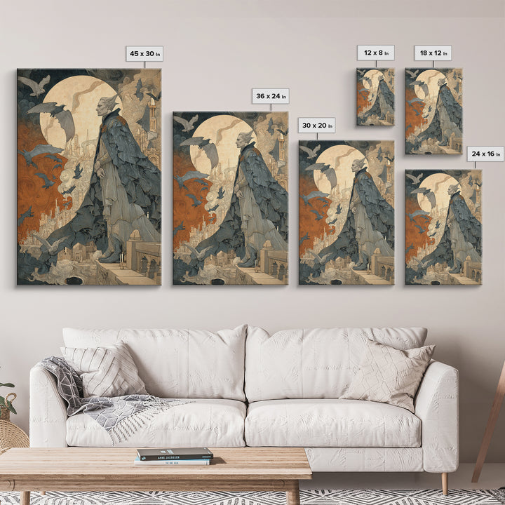 The Bat Prince, Symbolist Etching Art, Vertical Wall Art, Gothic Horror Wall Art, Canvas Print, Halloween Wall Art, Seasonal Home Decor