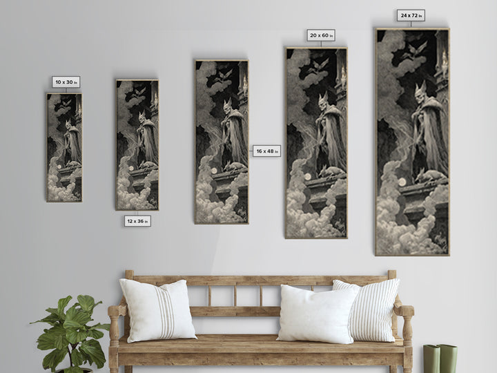 The Bat Prince, Expressionist Nightmare Art, Tall Narrow Wall Art, Dark Halloween Decor, Framed Canvas Print, Halloween Wall Art
