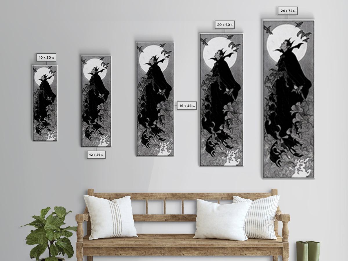 The Bat Prince, Decadent Line Art, Tall Narrow Wall Art, Gothic Horror Wall Art, Canvas Print, Halloween Wall Art