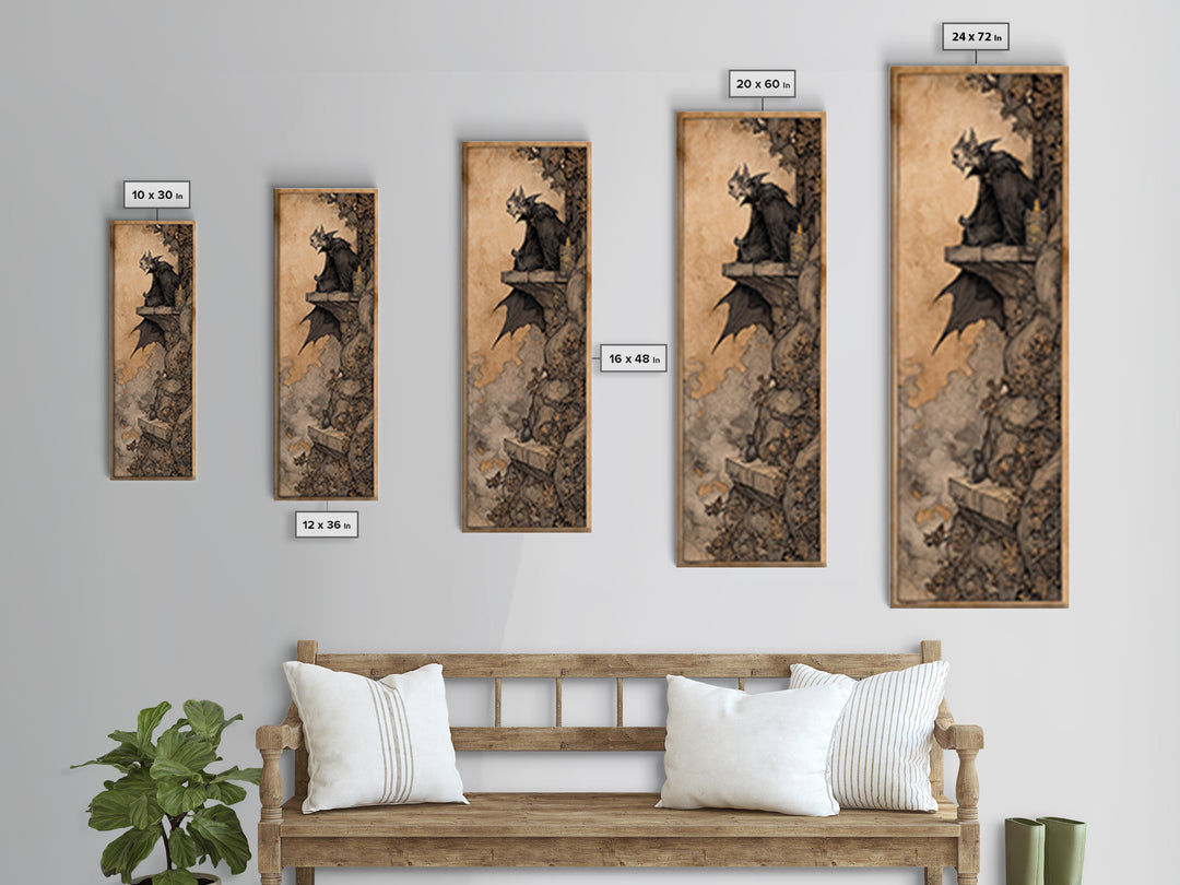The Bat Prince, Gothic Storybook Art, Tall Narrow Wall Art, Macabre Wall Art, Framed Canvas Print, Halloween Wall Art