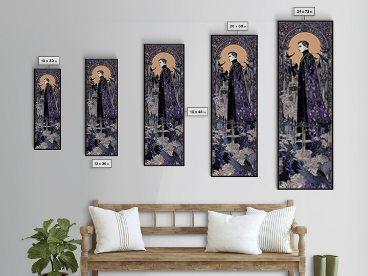 The Bat Prince, Stained Glass Gothic Art, Tall Narrow Wall Art, Macabre Wall Art, Framed Canvas Print, Halloween Wall Art
