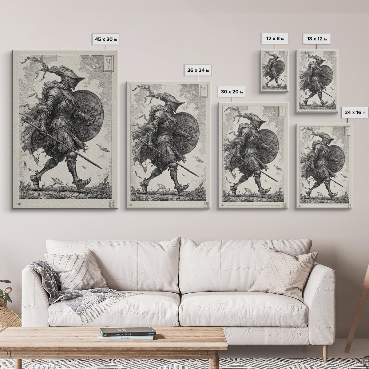 The Spider Knight, Renaissance Engraving Art, Vertical Wall Art, Macabre Wall Art, Canvas Print, Halloween Wall Art, Spooky Wall Decor