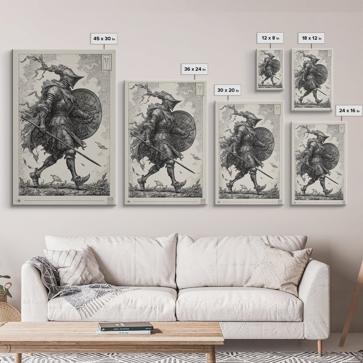 The Spider Knight, Renaissance Engraving Art, Vertical Wall Art, Macabre Wall Art, Canvas Print, Halloween Wall Art, Spooky Wall Decor