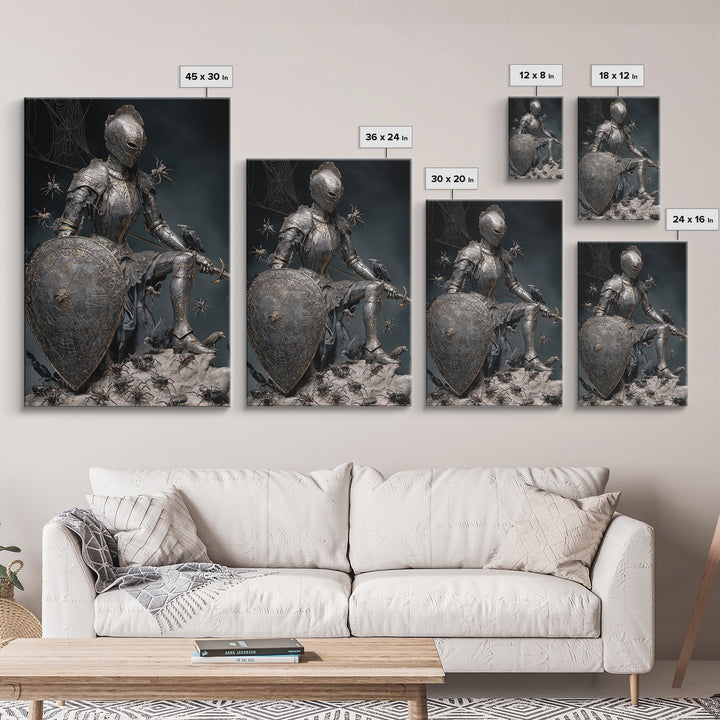 The Spider Knight, Visionary Gothic Art, Vertical Wall Art, Dark Halloween Decor, Framed Canvas Print, Halloween Wall Art