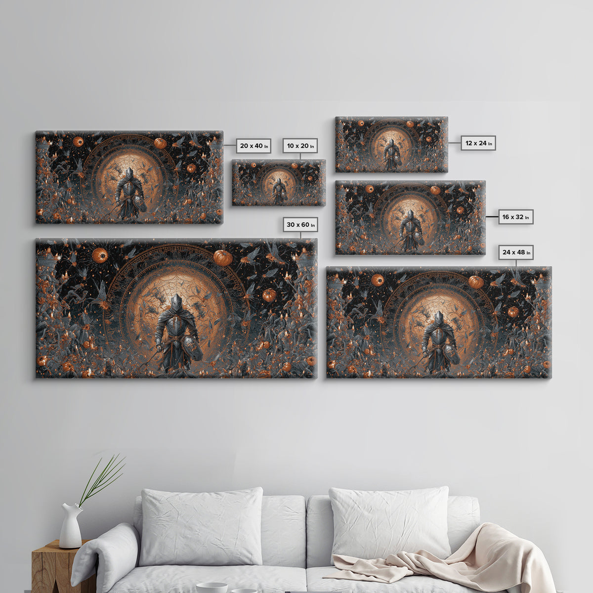 The Spider Knight, Apocalyptic Romantic Art, Wide Panoramic Art, Gothic Horror Wall Art, Canvas Print, Halloween Wall Art, Halloween Decor