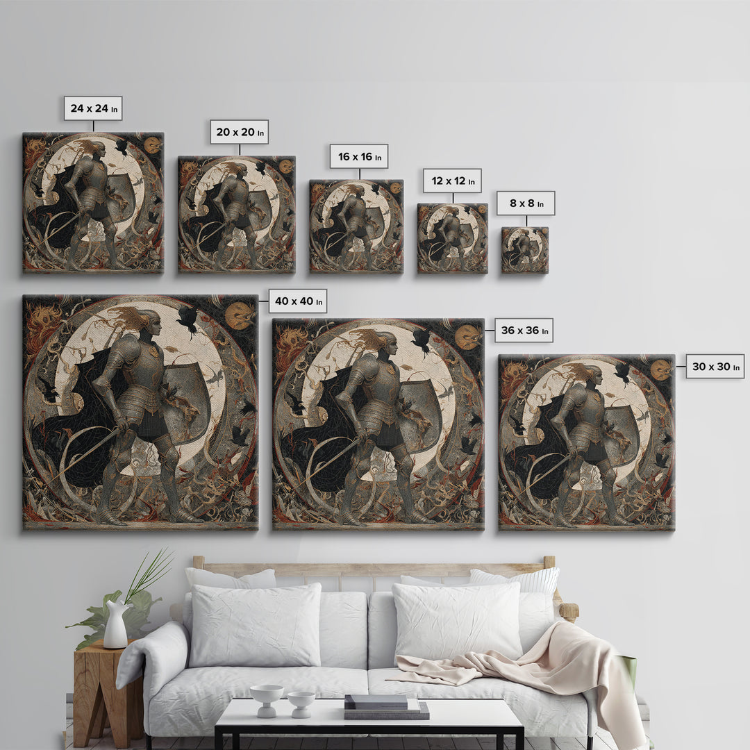 The Spider Knight, Dark Symbolist Art, Square Wall Art, Dark Halloween Decor, Framed Canvas Print, Halloween Wall Art