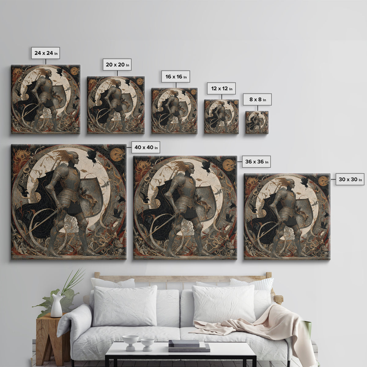 The Spider Knight, Dark Symbolist Art, Square Wall Art, Dark Halloween Decor, Framed Canvas Print, Halloween Wall Art