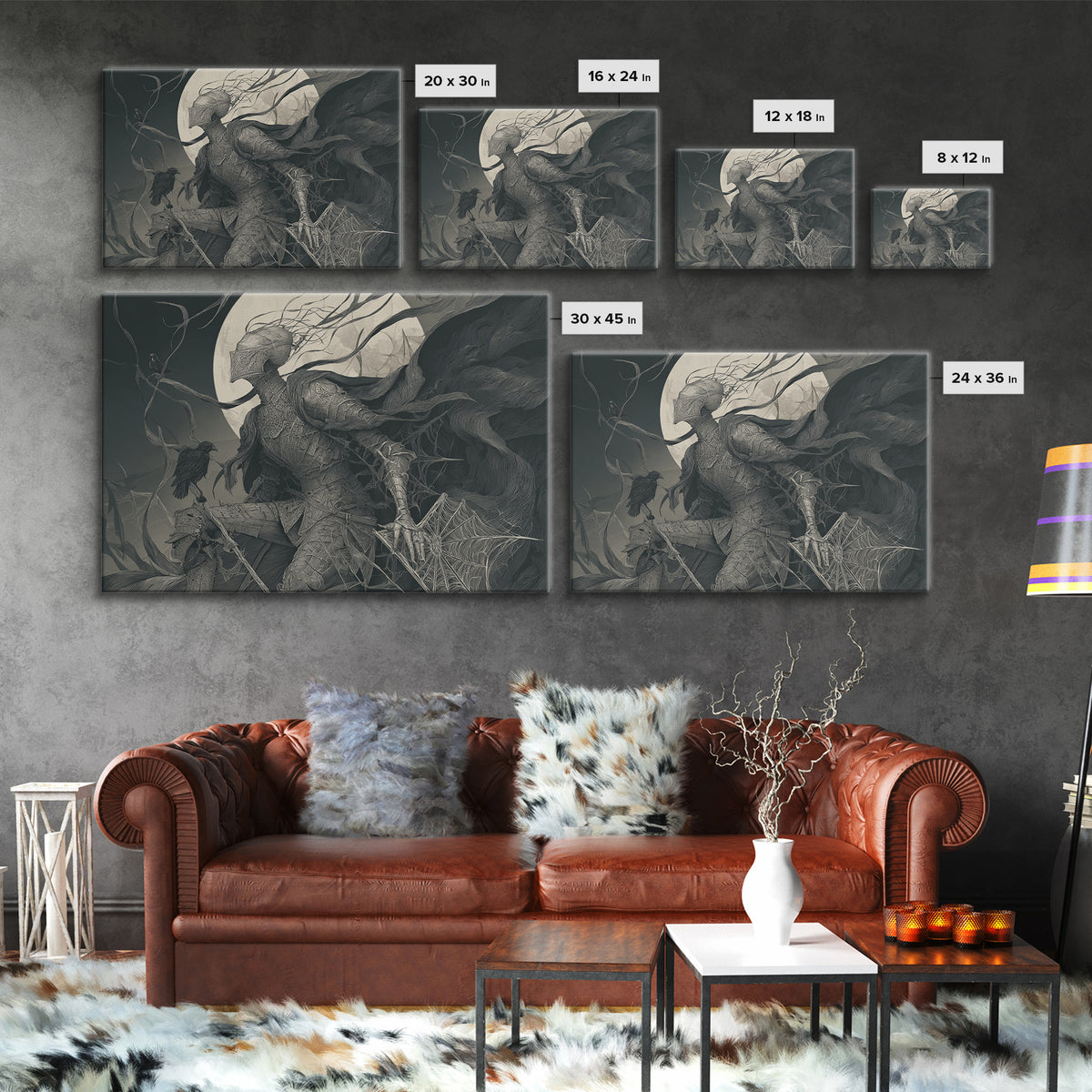 The Spider Knight, Expressionist Gothic Art, Landscape Wall Art, Macabre Wall Art, Canvas Print, Halloween Wall Art, Halloween Decor