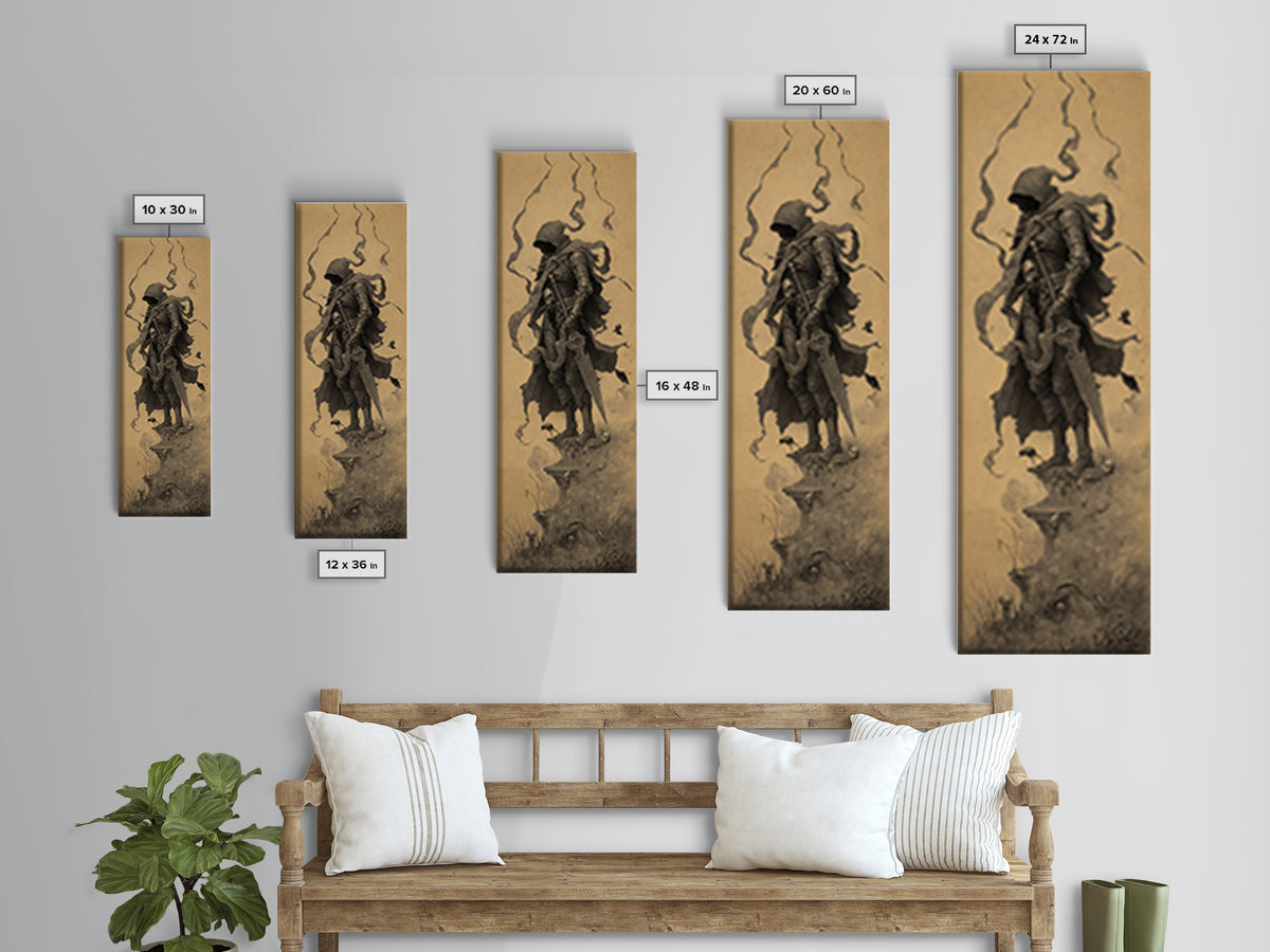 The Spider Knight, Surreal Apocalyptic Art, Tall Narrow Wall Art, Macabre Wall Art, Framed Canvas Print, Halloween Wall Art