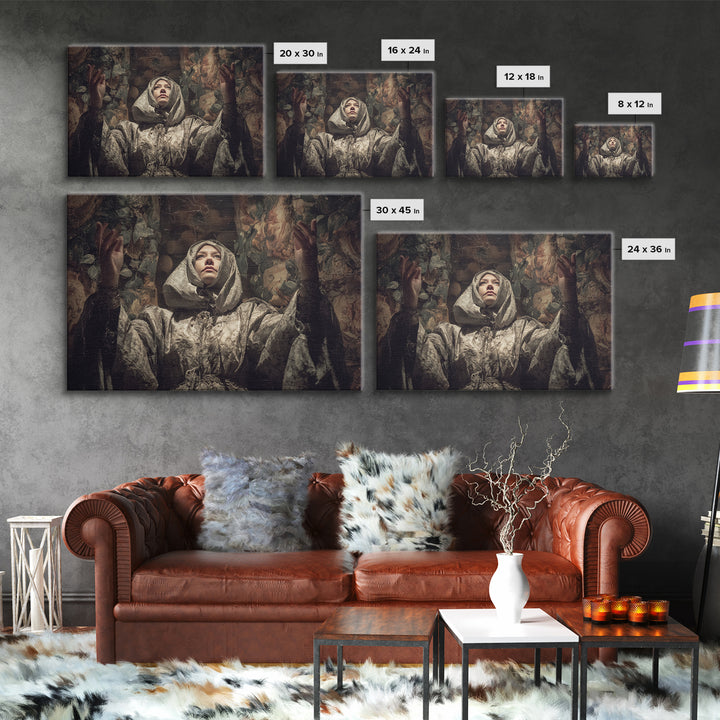 The Moon Priestess, Medieval Grotesque Art, Landscape Wall Art, Dark Fantasy Wall Art, Canvas Print, Halloween Wall Art