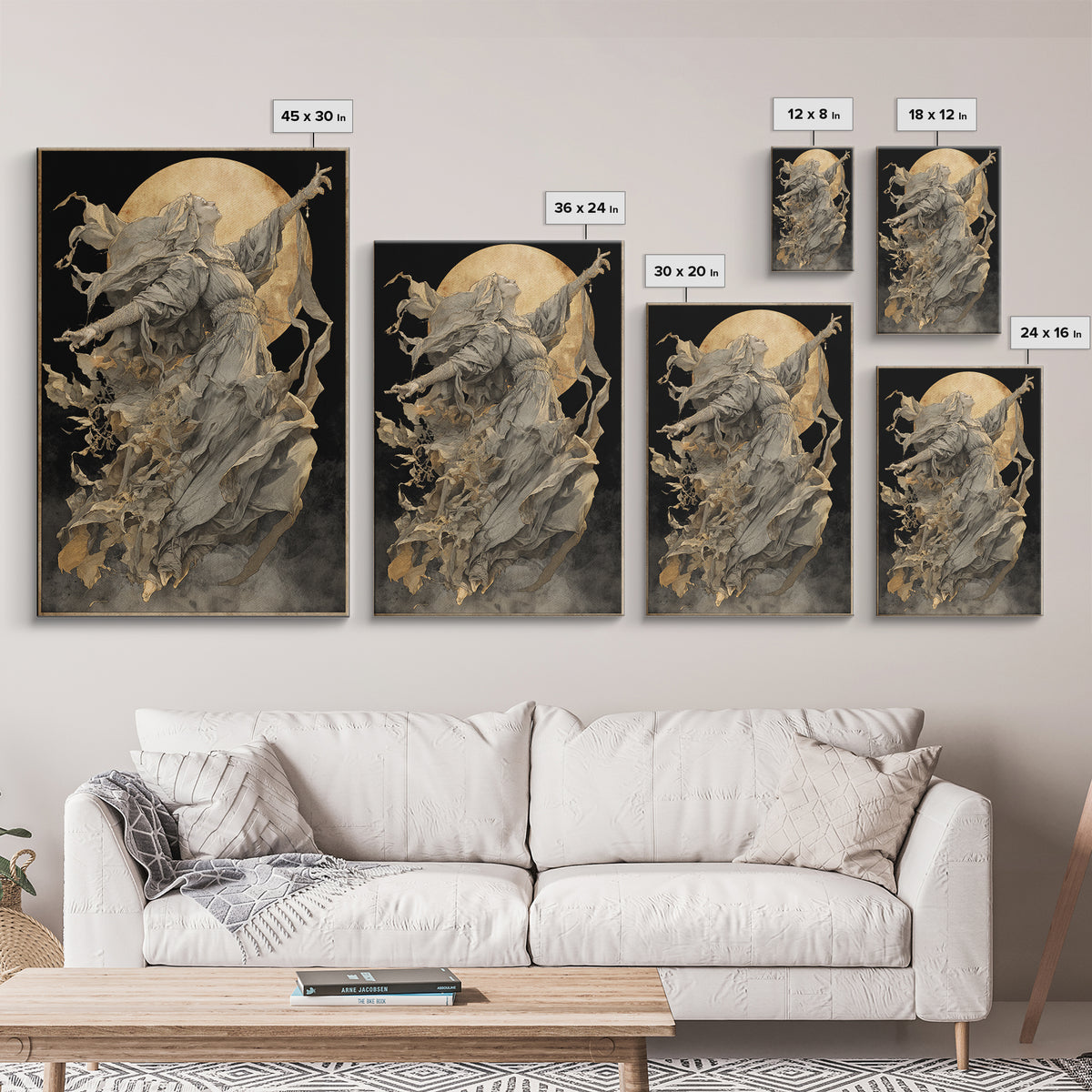 The Moon Priestess, Dark Renaissance Art, Vertical Wall Art, Dark Halloween Decor, Canvas Print, Halloween Wall Art