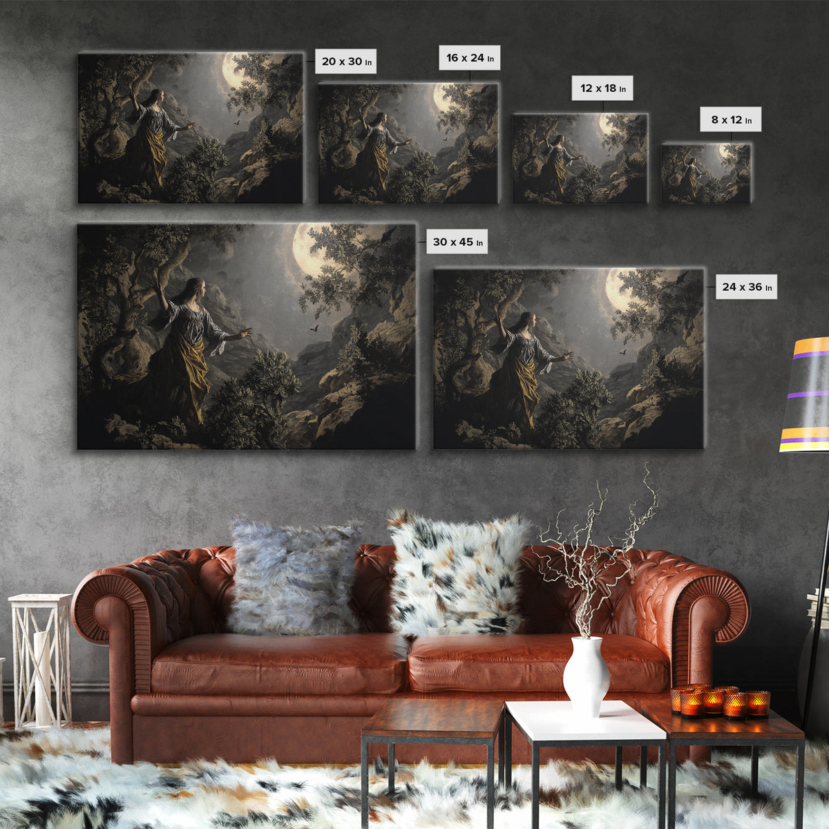 The Moon Priestess, Baroque Witchcraft Art, Landscape Wall Art, Dark Fantasy Wall Art, Framed Canvas Print, Halloween Wall Art