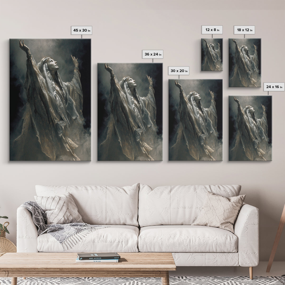 The Moon Priestess, Ornate Symbolist Art, Vertical Wall Art, Dark Halloween Decor, Canvas Print, Halloween Wall Art