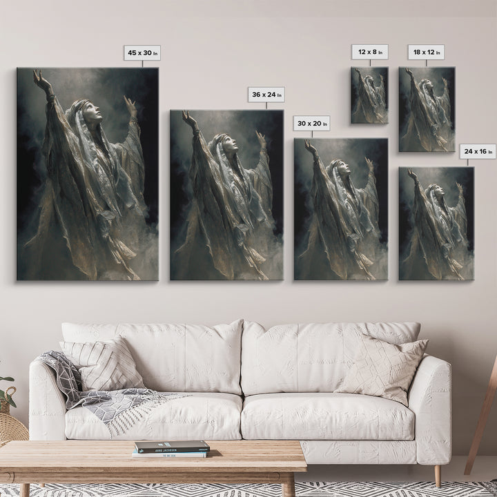 The Moon Priestess, Ornate Symbolist Art, Vertical Wall Art, Dark Halloween Decor, Canvas Print, Halloween Wall Art