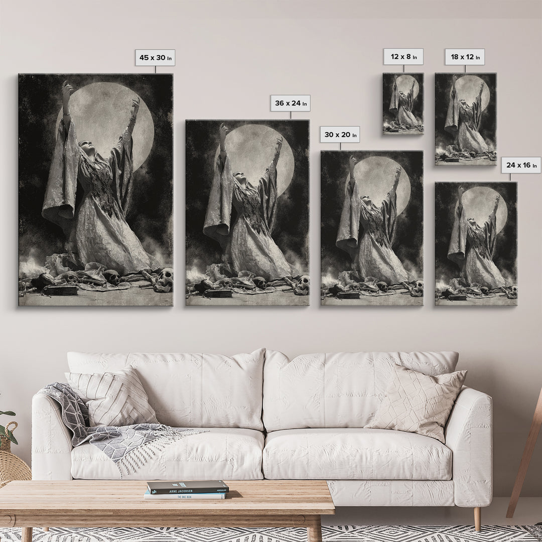 The Moon Priestess, Decadent Gothic Art, Vertical Wall Art, Gothic Horror Wall Art, Framed Canvas Print, Halloween Wall Art