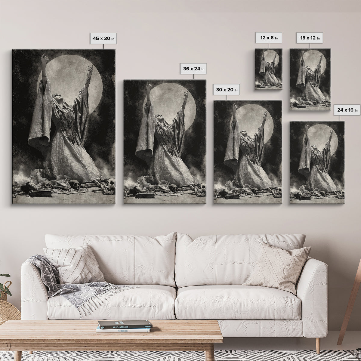The Moon Priestess, Decadent Gothic Art, Vertical Wall Art, Gothic Horror Wall Art, Framed Canvas Print, Halloween Wall Art