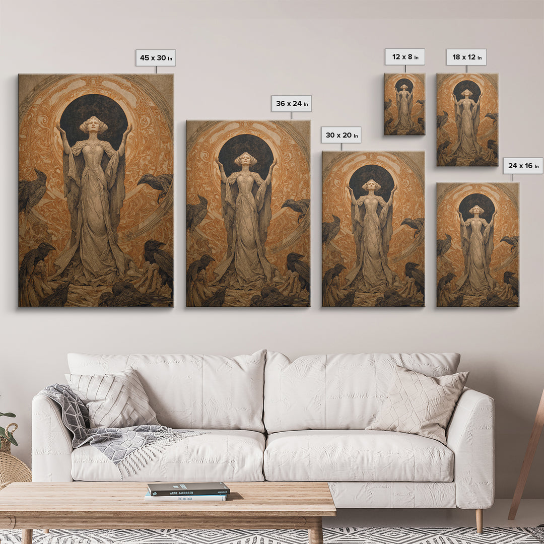 The Moon Priestess, Symbolist Death Art, Vertical Wall Art, Dark Halloween Decor, Canvas Print, Halloween Wall Art
