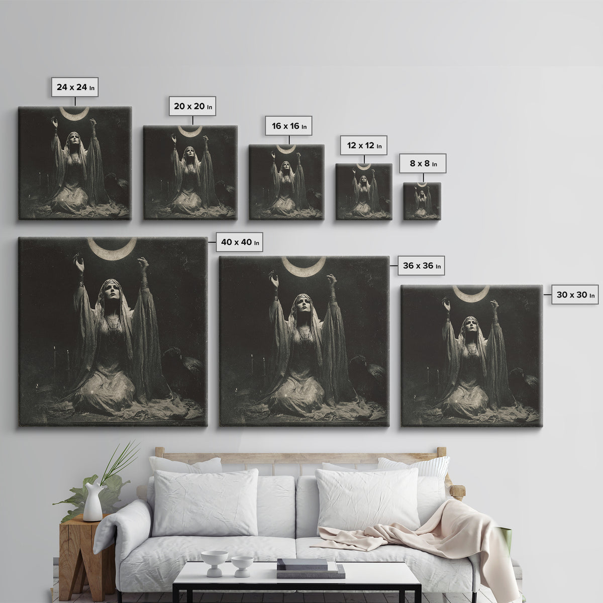 The Moon Priestess, Dark Symbolist Art, Square Wall Art, Dark Fantasy Wall Art, Framed Canvas Print, Halloween Wall Art