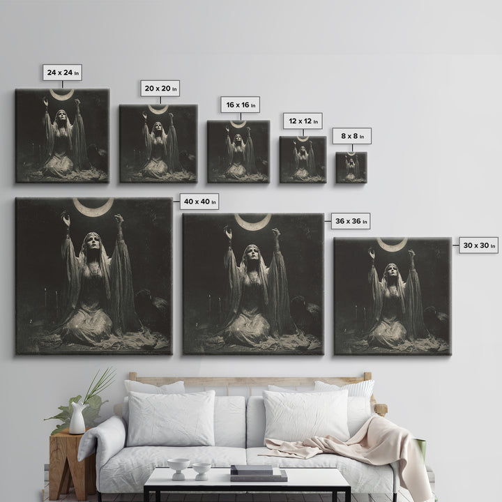 The Moon Priestess, Dark Symbolist Art, Square Wall Art, Dark Fantasy Wall Art, Framed Canvas Print, Halloween Wall Art