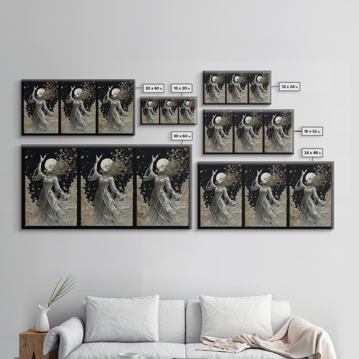The Moon Priestess, Grotesque Carnival Art, Wide Panoramic Art, Macabre Wall Art, Framed Canvas Print, Halloween Wall Art, Halloween Decor