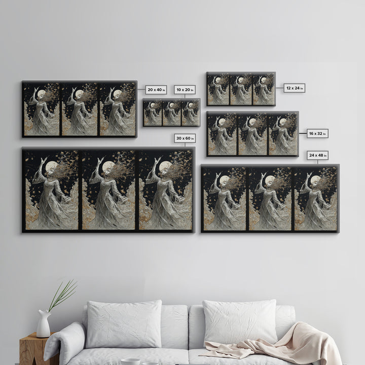 The Moon Priestess, Grotesque Carnival Art, Wide Panoramic Art, Macabre Wall Art, Framed Canvas Print, Halloween Wall Art, Halloween Decor
